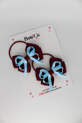 School Bows Burgundy and Blue Topaz - Double Bow Set - Elastic