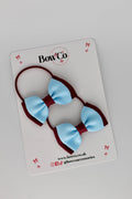 School Bows Burgundy and Blue Topaz - Double Ribbon Bow Set - Elastic