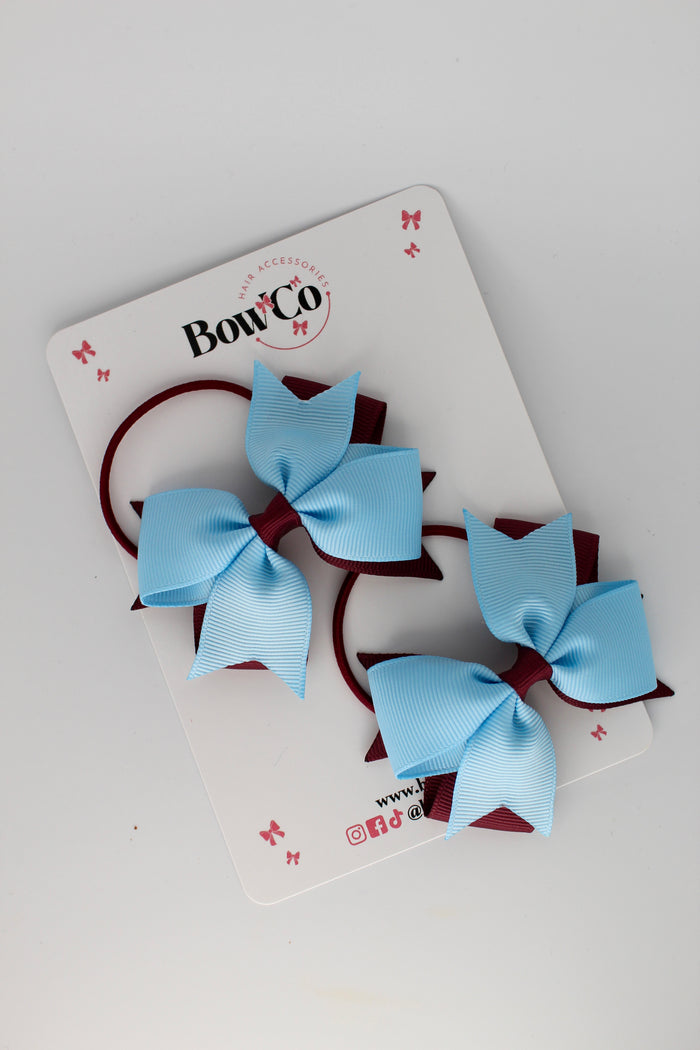School Bows Burgundy and Blue Topaz - Layer Tail Bow Set - Elastic