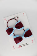 School Bows Burgundy and Blue Topaz - Tuxedo Bow Set - Elastic