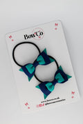 School Bows Jade Green and Navy Blue - Butterfly Bow Set - Elastic