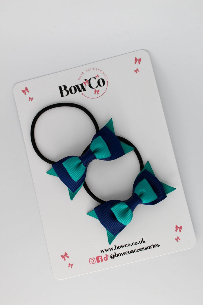 School Bows Jade Green and Navy Blue - Butterfly Bow Set - Elastic