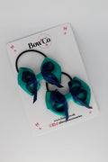 School Bows Jade Green and Navy Blue - Double Bow Set - Elastic
