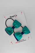 School Bows Jade Green and Navy Blue - Double Lapel Bow Set - Elastic