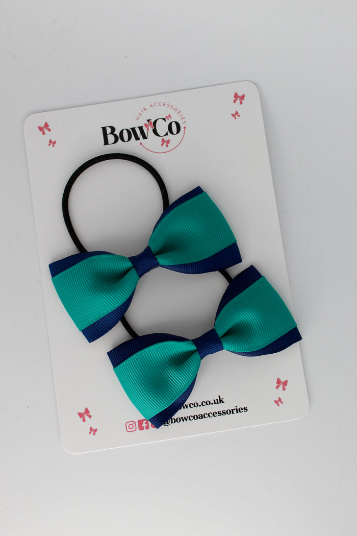 School Bows Jade Green and Navy Blue - Tuxedo Bow Set - Elastic