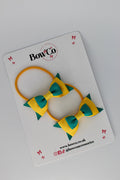 School Bows Jade Green and Yellow Gold - Butterfly Bow Set - Elastic