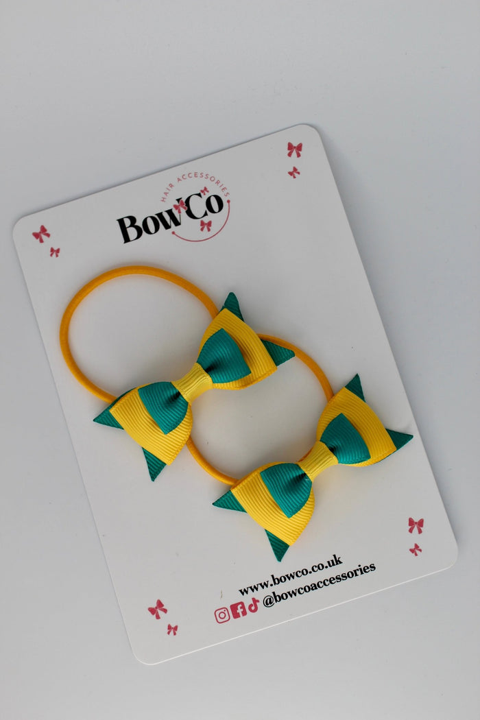 School Bows Jade Green and Yellow Gold - Butterfly Bow Set - Elastic