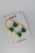 School Bows Jade Green and Yellow Gold - Layer Tail Bow Set - Elastic