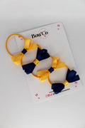 School Bows Navy Blue and Yellow Gold - Ballerina Bows - Set of 4 - Elastic