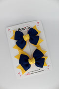 School Bows Navy Blue and Yellow Gold - Knot Bow Set - Clip