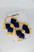 School Bows Navy Blue and Yellow Gold - Knot Bow Set - Elastic
