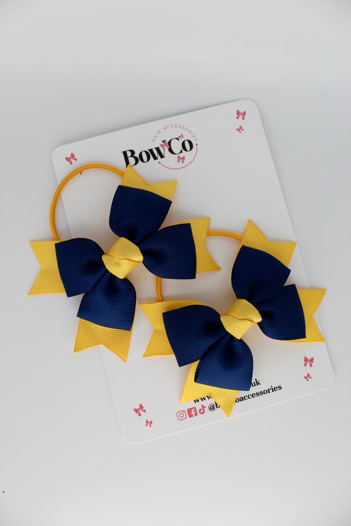 School Bows Navy Blue and Yellow Gold - Knot Bow Set - Elastic