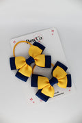 School Bows Navy Blue and Yellow Gold - Layer Bow Set - Elastic