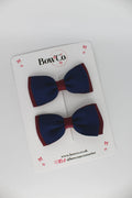 School Bows Navy Blue & Burgundy - Double Lapel Bow Set - Clip