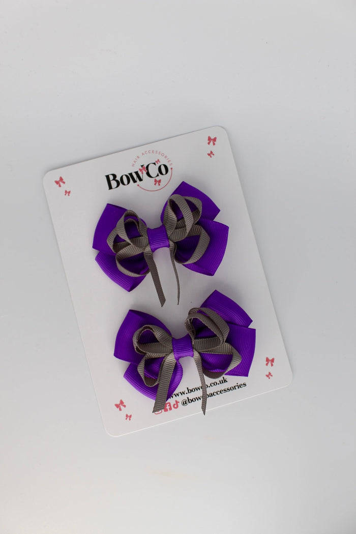 School Bows Purple and Grey - Double Bow Set - Clip