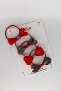 School Bows Red and Metal Grey - Ballerina Bows - Set of 4 - Elastic
