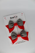 School Bows Red and Metal Grey - Bow Tail Set - Clip