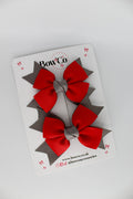 School Bows Red and Metal Grey - Knot Bow Set - Clip