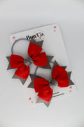 School Bows Red and Metal Grey - Knot Bow Set - Elastic