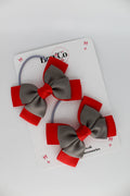 School Bows Red and Metal Grey - Layer Bow Set - Elastic