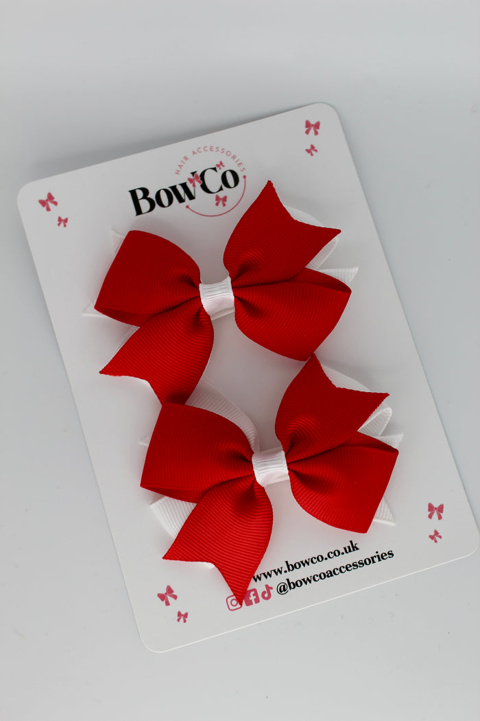 School Bows Red and White - Layer Tail Bow Set - Clip