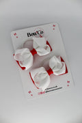 School Bows Red and White - Pleated Bow Set - Elastic