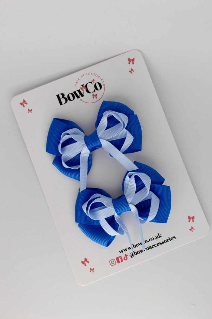 School Bows Royal Blue and Bluebell - Double Bow Set - Clip