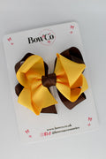 School Brown and Yellow Gold Double Loop Bow - Clip