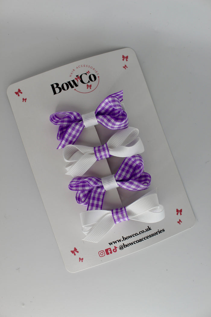 School Lilac Gingham Ballerina Bow Set of 4 - Clip
