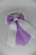 School Lilac Gingham Double Layer Tail Bow - Clip