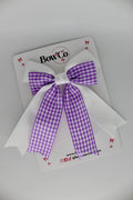 School Lilac Gingham Double Ribbon Tail Bow - Clip