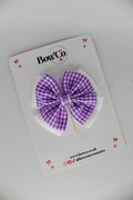 School Lilac Gingham Layer Edge Bow - Clip
