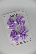School Lilac Gingham Layer Tail Bow Set - Clip