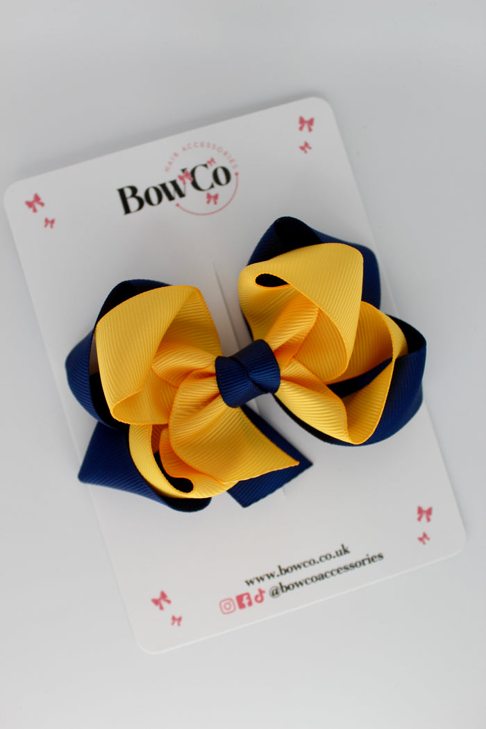 School Navy and Yellow Gold Double Loop Bow - Clip