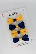 School Navy Blue and Yellow Gold Ballerina Bows - Set of 4 - Clip