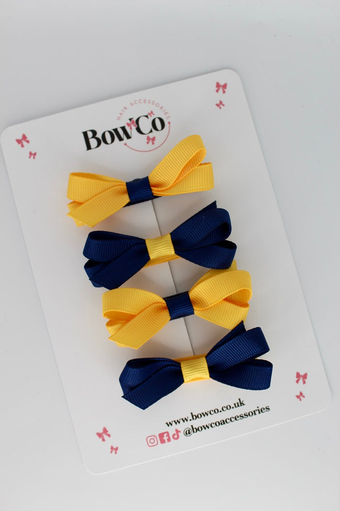 School Navy Blue and Yellow Gold Ballerina Bows - Set of 4 - Clip