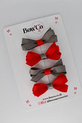School Red and Grey Ballerina Bows - Set of 4 - Clip