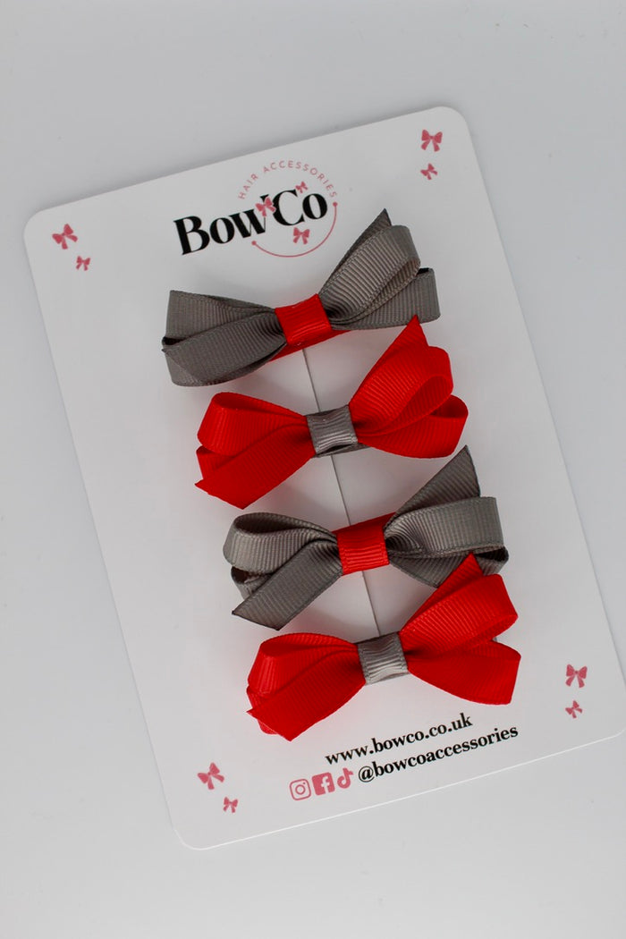 School Red and Grey Ballerina Bows - Set of 4 - Clip