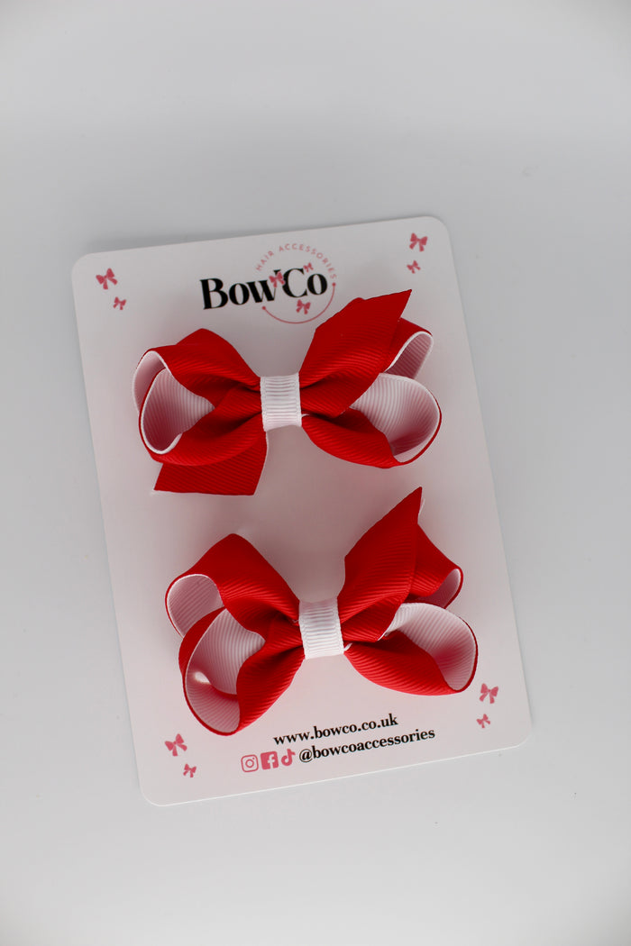 School Red and White Loop Bow Set - Clip