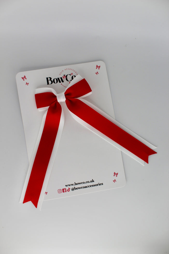 School Red and White Tuxedo Tails Bow - Clip