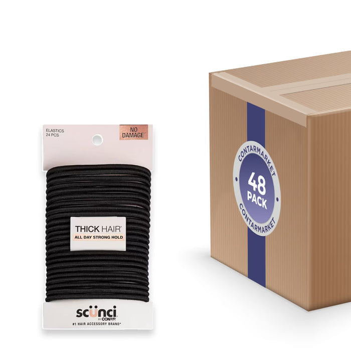 Scünci No Damage Heavy Duty Hair Ties Black 5mm - 24 Ct - 48 Pack