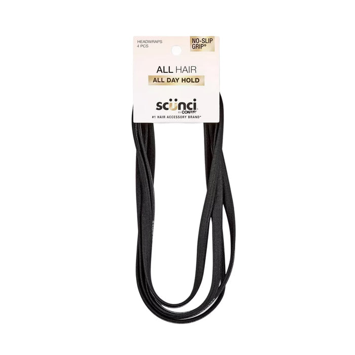 Scünci No-Slip Grip Skinny Headwraps Black 4 CT - 48 Pack