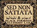 Vintage-style label for 'Sed Non Satiata' perfume oil by Black Phoenix Alchemy Lab.