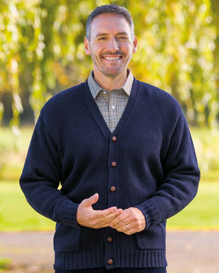 Shetland Cardigan  Mens - Navy - Country Collection