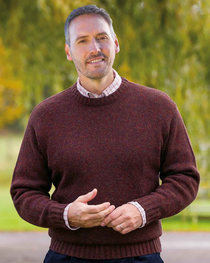 Shetland Crew Neck Jumper Mens - Claret - Country Collection