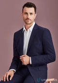 Men’s Siena navy blue suit jacket with non-functional sleeve buttons and stylish design
