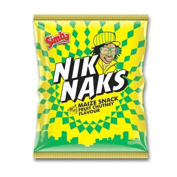 Simba Nik Naks Chutney 135g crunchy maize snack with bold chutney flavor from South Africa