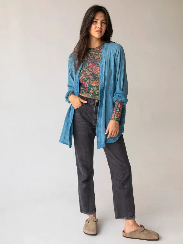 Sloane Mesh Long Sleeve Top - Green Painterly Vines-view 4