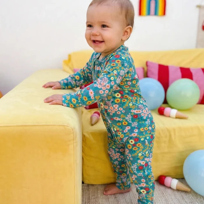 Small Ribbed Bamboo Zip Romper — Summer Meadow
