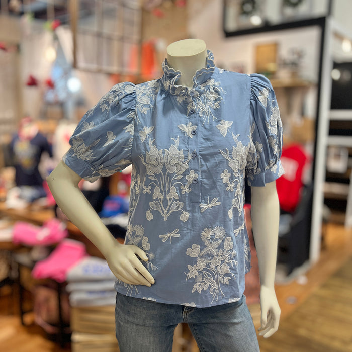 Soft Blue Embroidered Top